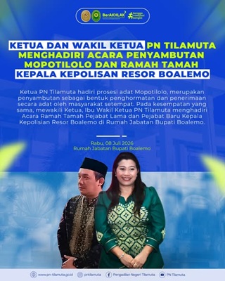 KPN dan WKPN Menghadiri Acara Mopotilolo dan Ramah Tamah Kapolres Boalemo di Rumah Jabatan Bupati Boalemo