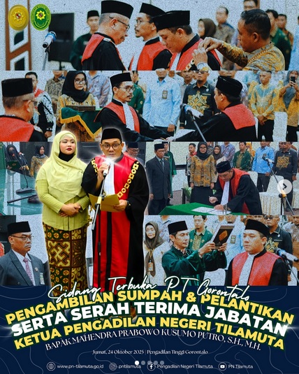 pelantikan dan pengambilan sumpah serta serah terima jabatan ketua pn tilamuta