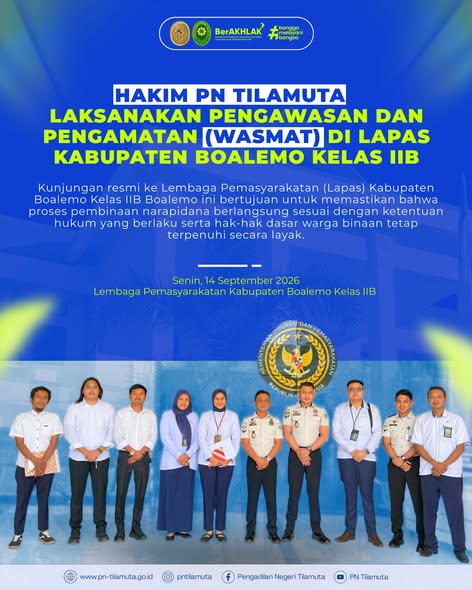 Hakim PN Tilamuta Laksanakan Pengawasan dan Pengamatan (Wasmat) di Lapas Kabupaten Boalemo Kelas II