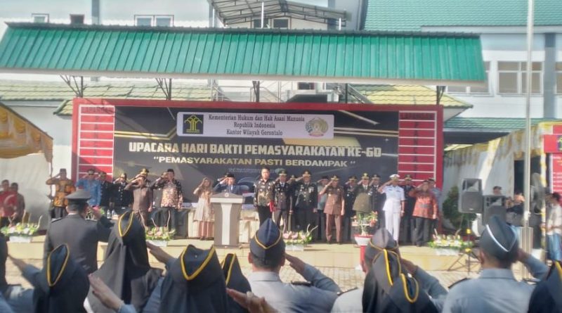 Pengadilan Tinggi Gorontalo Hadiri Upacara Peringatan Dan Syukuran Hari Bakti Pemasyarakatan Ke-60 Kemenkumham Gorontalo