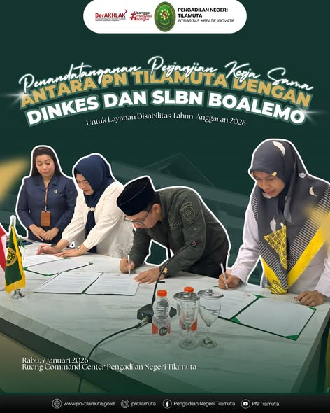 Penandatanganan Perjanjian Kerja Sama antara PN Tilamuta dengan Dinkes dan SLB Boalemo