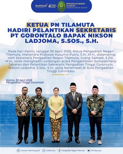 Ketua PN Tilamuta Hadiri Pelantikan Sekretaris PT Gorontalo Bapak Nikson Ladjoma, S.Sos., S.H.