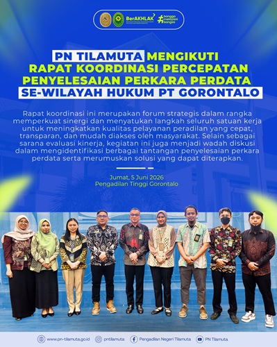 PN Tilamuta Mengikuti Rapat Koordinasi Percepatan Penyelesaian Perkara Perdata se-Wilayah Hukum Pengadilan Tinggi Gorontalo