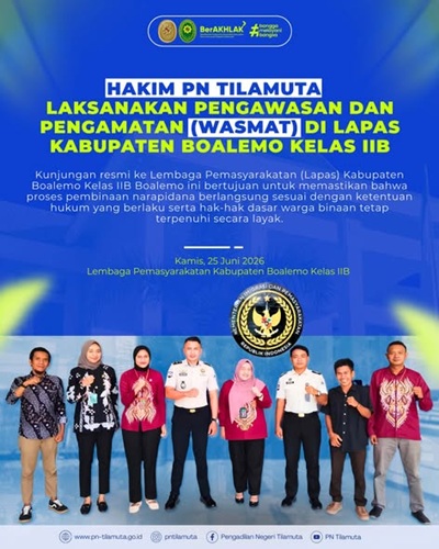 Hakim PN Tilamuta Laksanakan Pengawasan dan Pengamatan (Wasmat) di Lapas Kabupaten Boalemo Kelas IIB